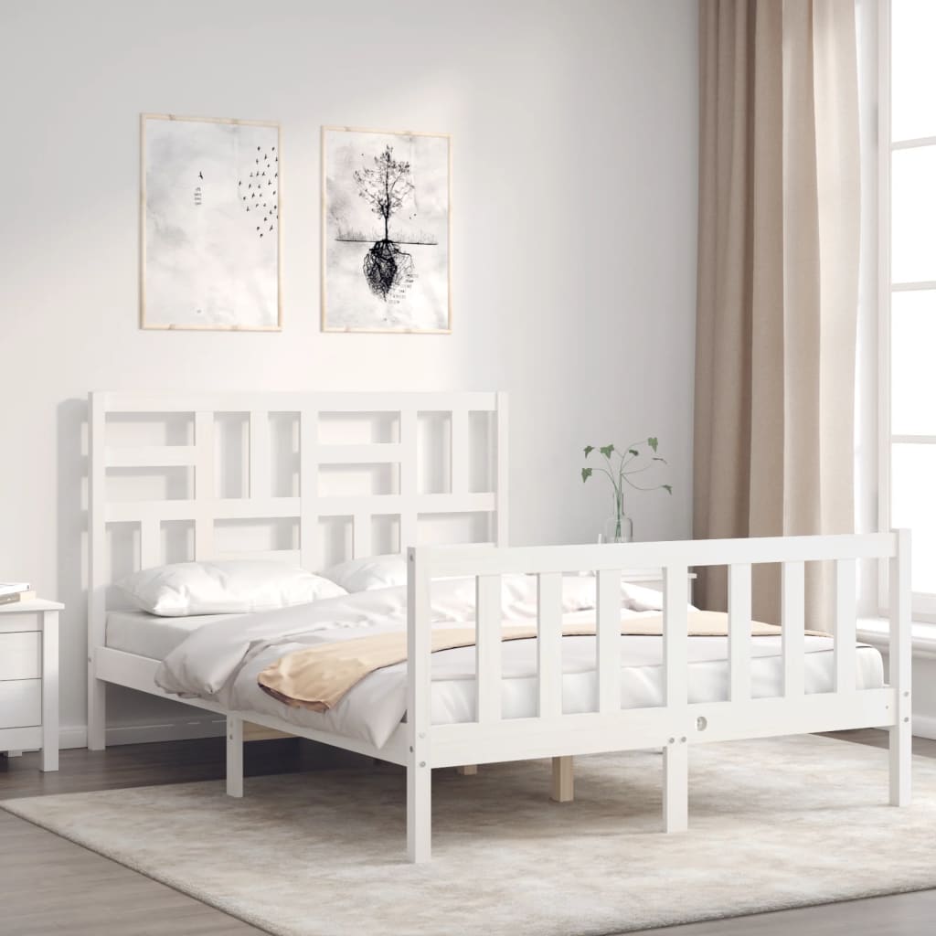 Cadre de lit sans matelas blanc 140x190 cm bois de pin massif - XIOS
