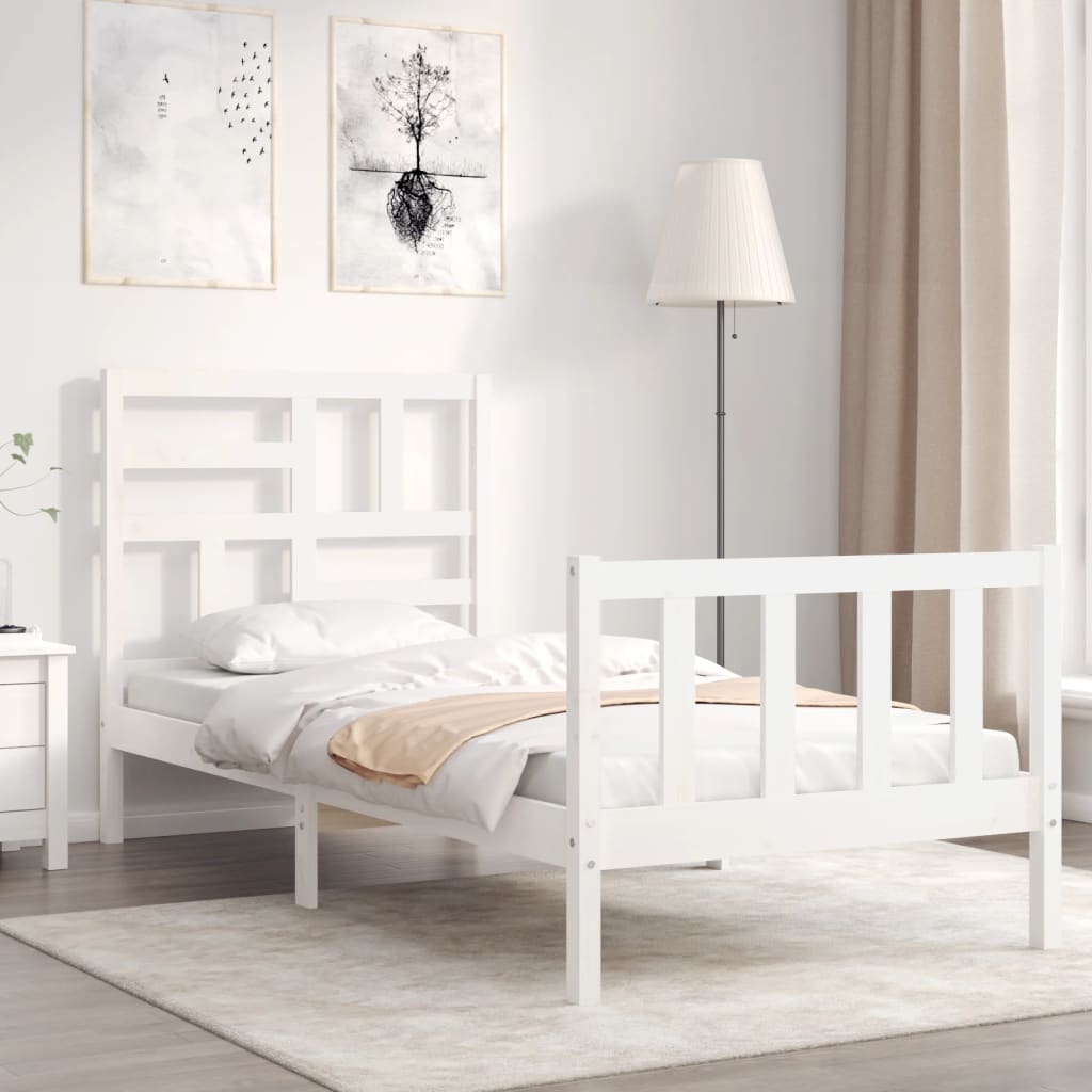 Cadre de lit sans matelas blanc 100x200 cm bois de pin massif - XIOS