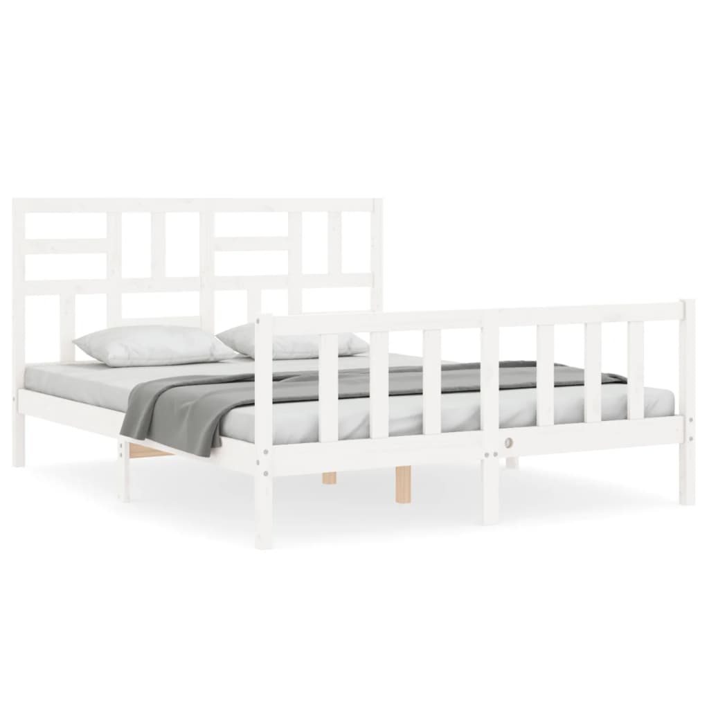 Cadre de lit sans matelas blanc bois de pin massif - XIOS