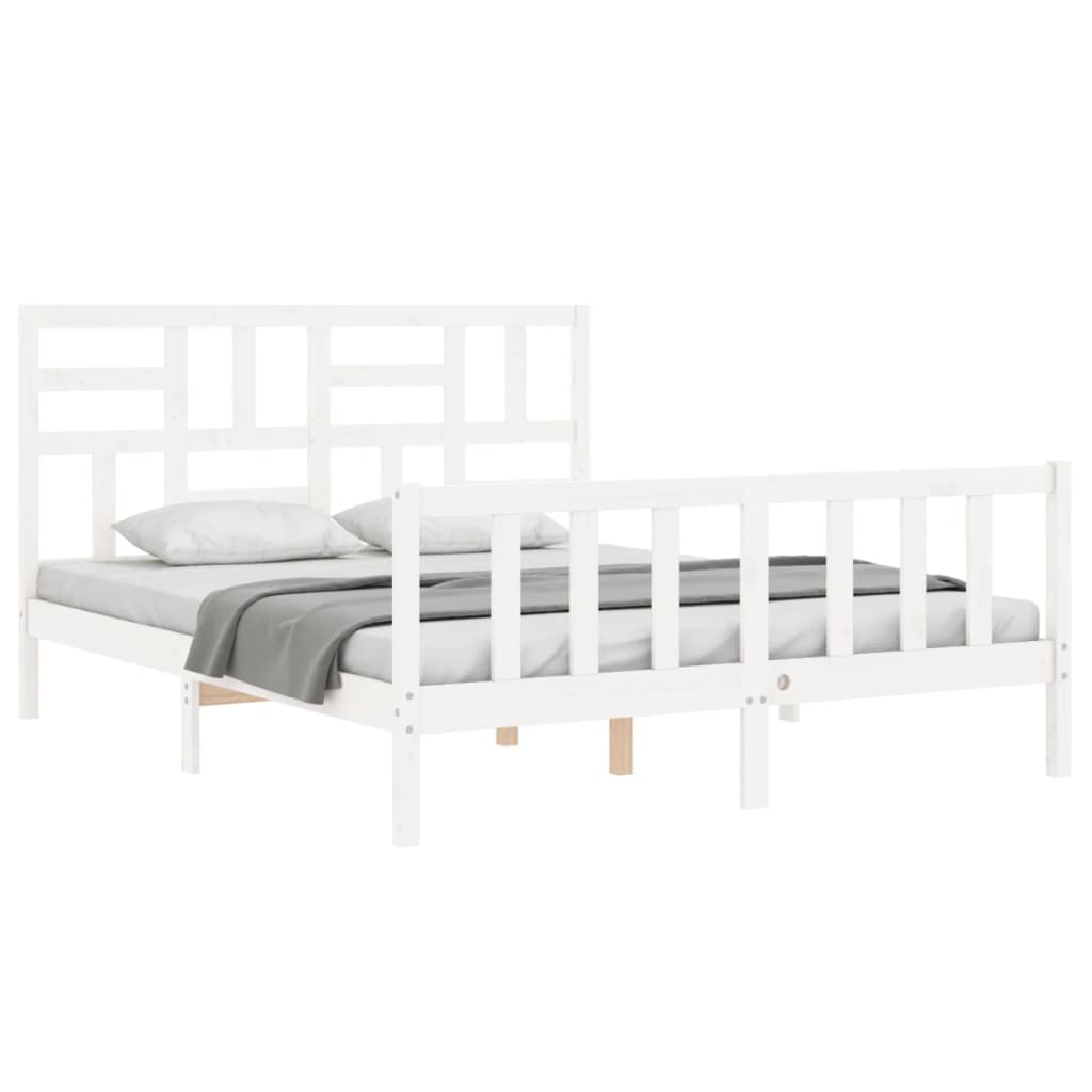 Cadre de lit sans matelas blanc bois de pin massif - XIOS