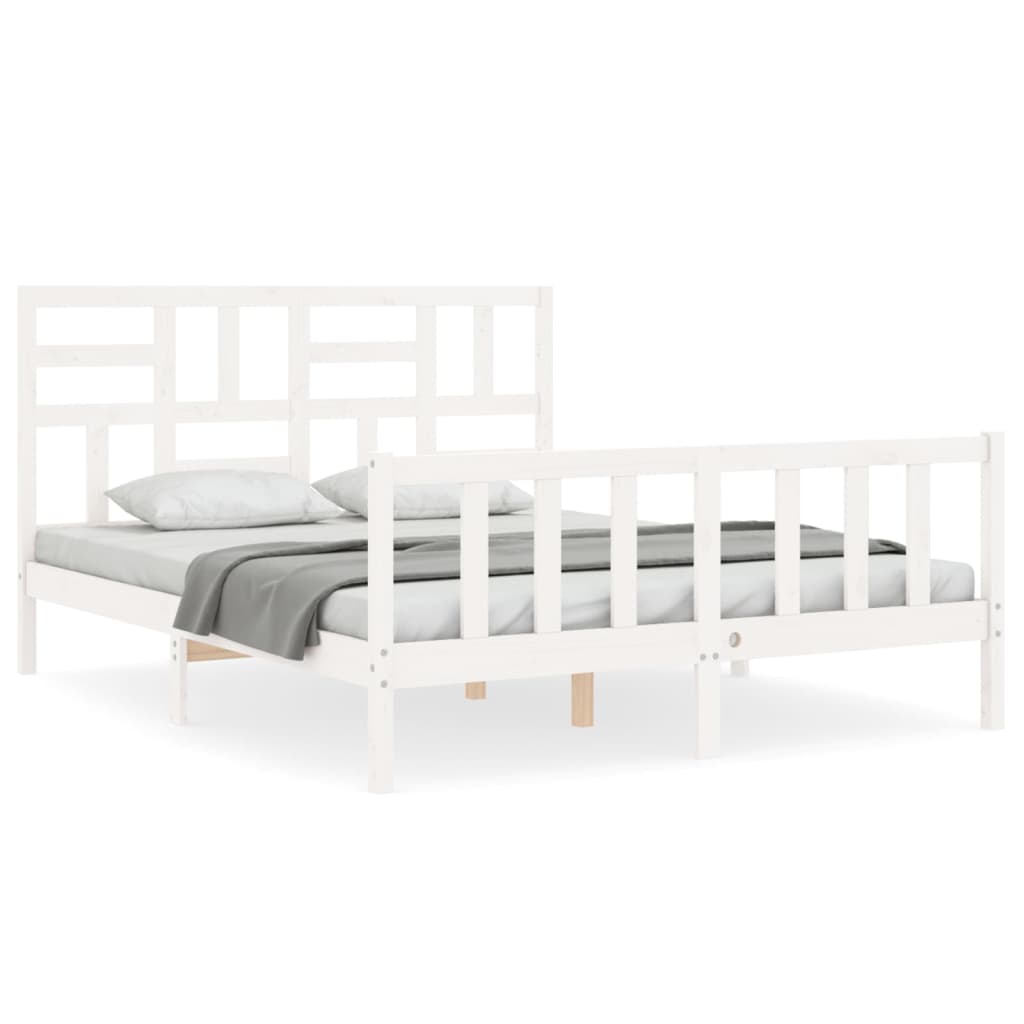 Cadre de lit sans matelas blanc 160x200 cm bois de pin massif - XIOS