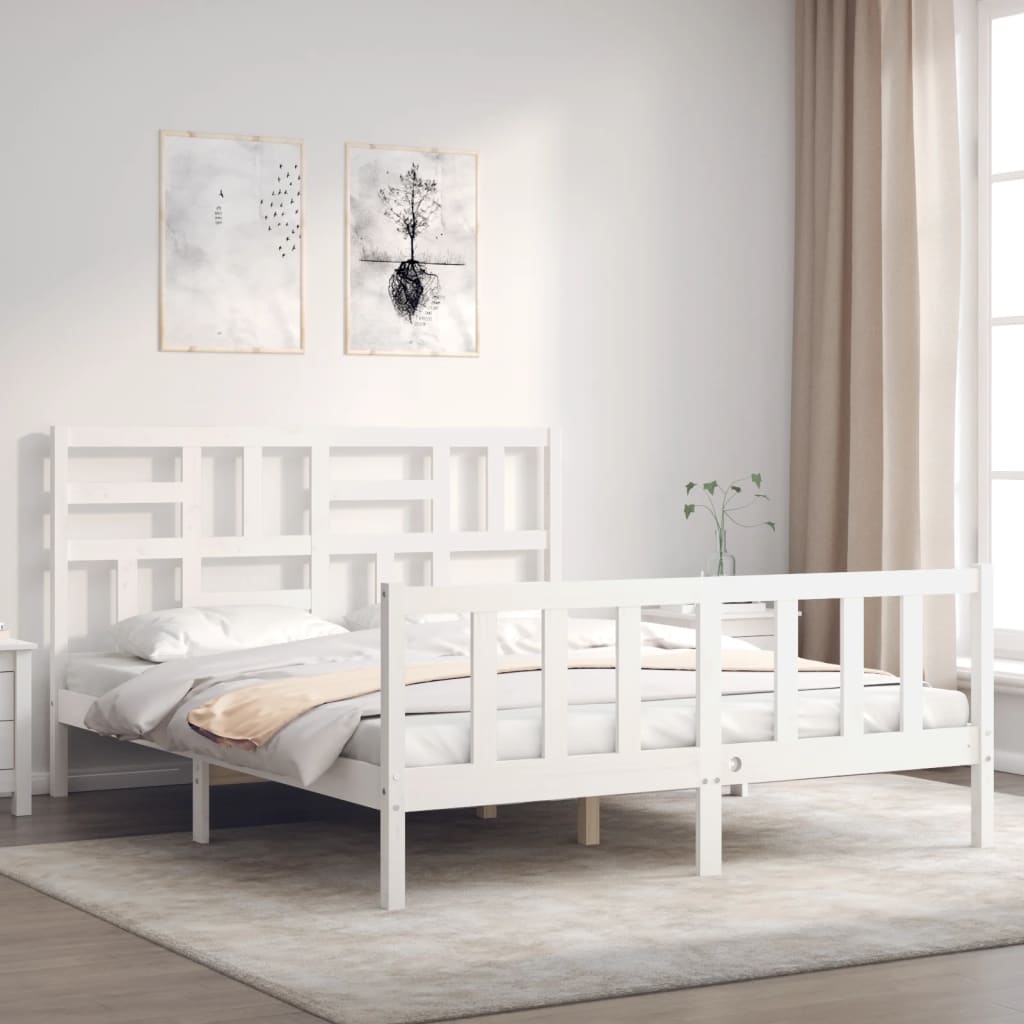 Cadre de lit sans matelas blanc 160x200 cm bois de pin massif - XIOS