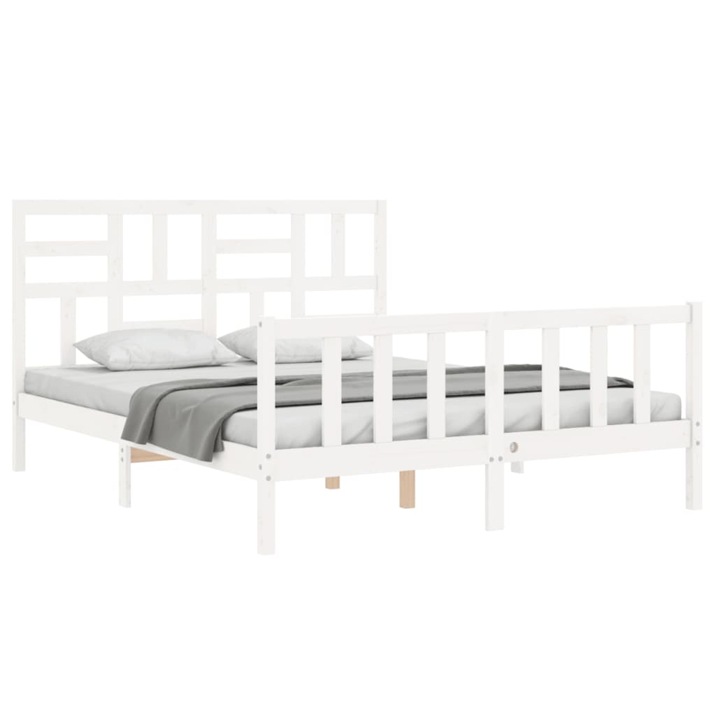 Cadre de lit sans matelas blanc 160x200 cm bois de pin massif - XIOS