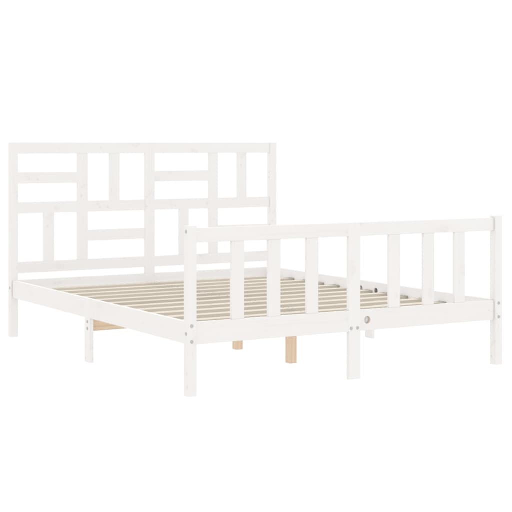 Cadre de lit sans matelas blanc 160x200 cm bois de pin massif - XIOS