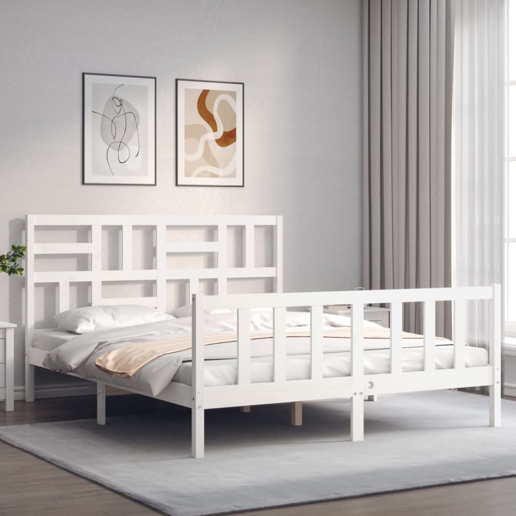 Cadre de lit sans matelas blanc 160x200 cm bois de pin massif - XIOS