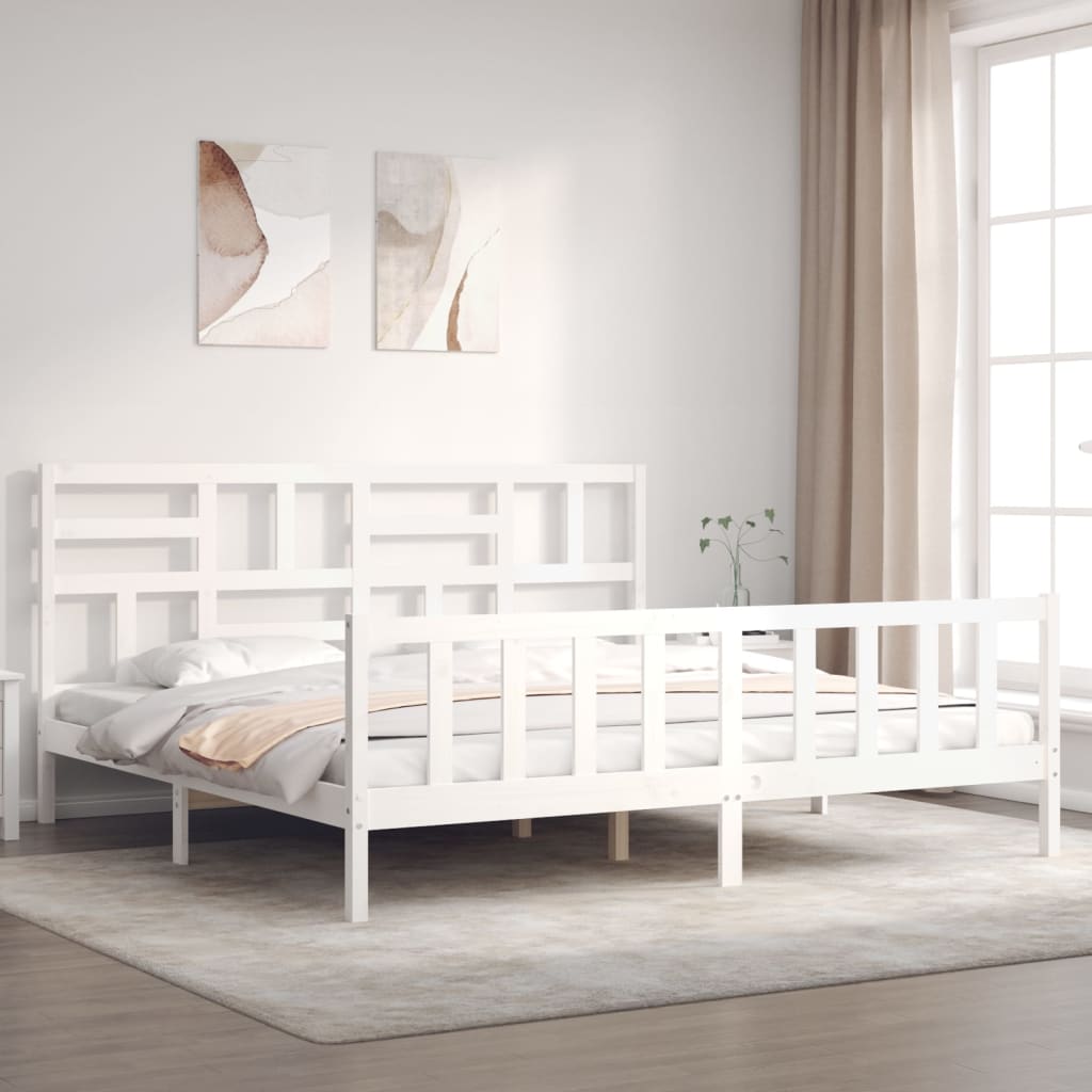 Cadre de lit sans matelas blanc 200x200 cm bois massif de pin - XIOS