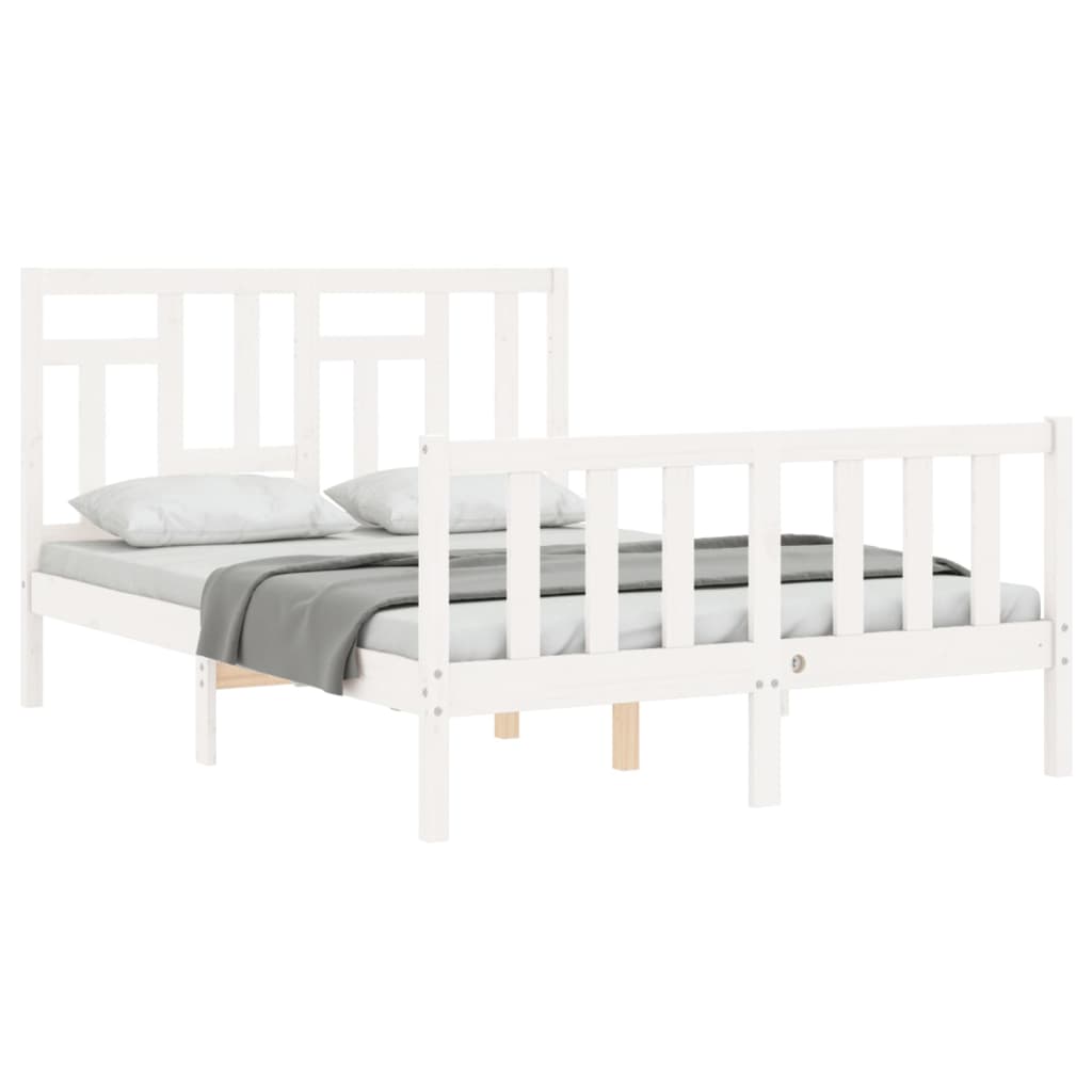 Cadre de lit sans matelas blanc 140x190 cm bois de pin massif - XIOS