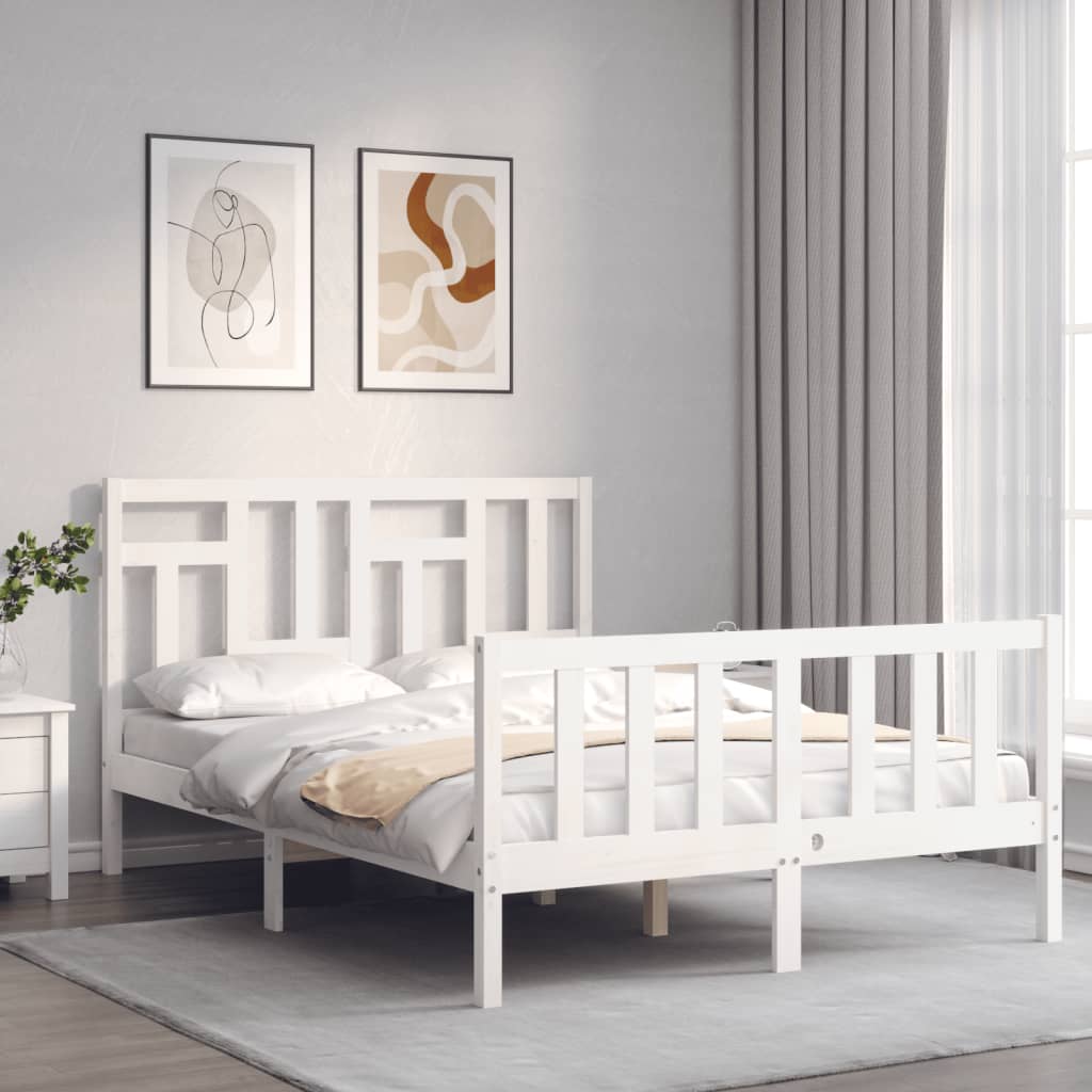Cadre de lit sans matelas blanc 140x200 cm bois de pin massif - XIOS