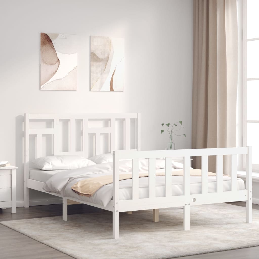 Cadre de lit sans matelas blanc 140x200 cm bois de pin massif - XIOS