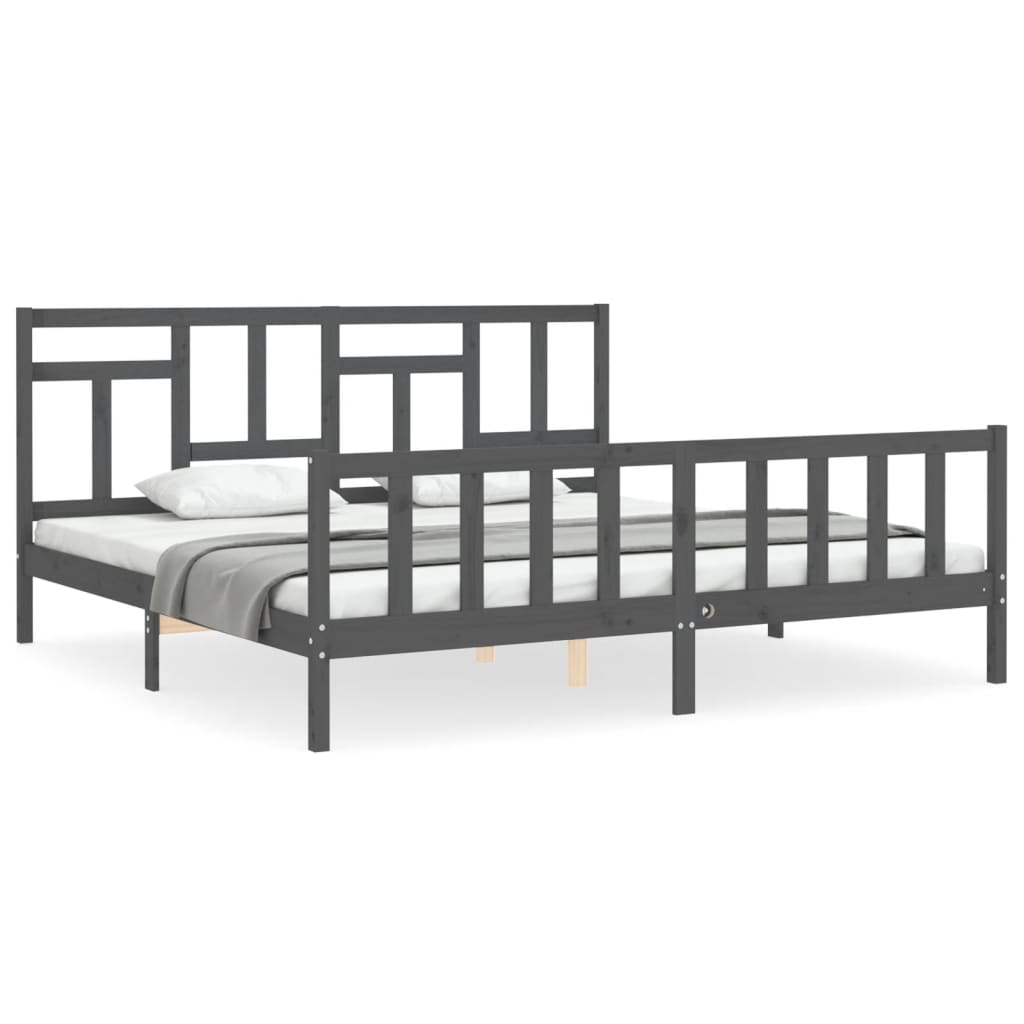 Cadre de lit sans matelas gris 200x200 cm bois massif de pin - XIOS