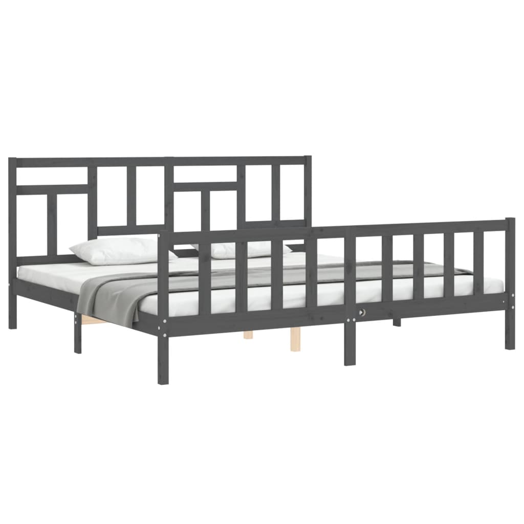 Cadre de lit sans matelas gris 200x200 cm bois massif de pin - XIOS
