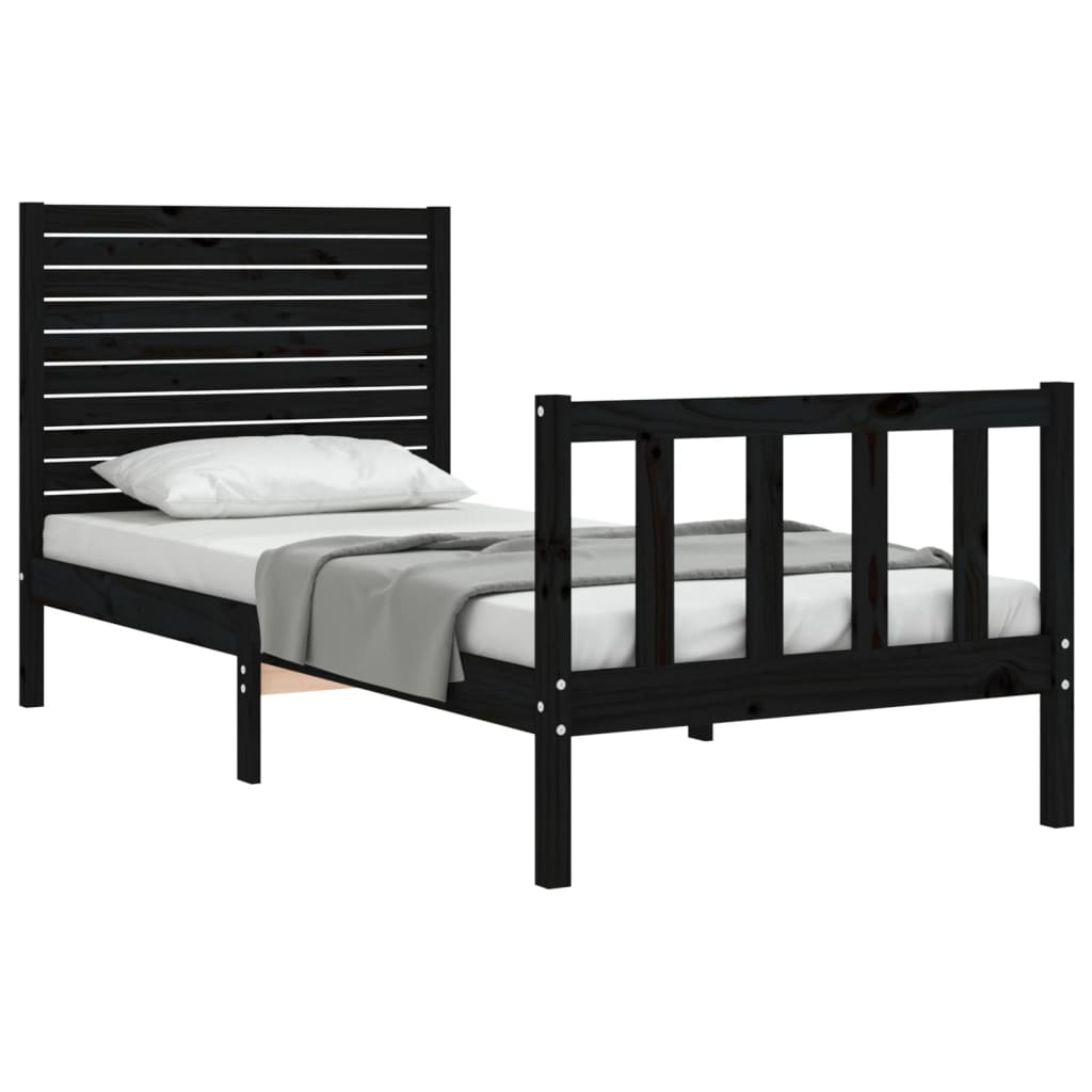 Cadre de lit sans matelas noir bois de pin massif - XIOS