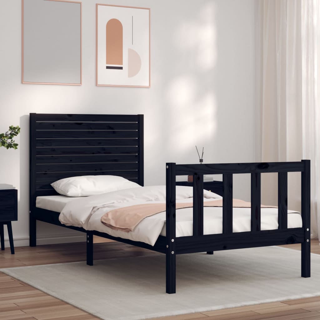 Cadre de lit sans matelas noir bois de pin massif - XIOS