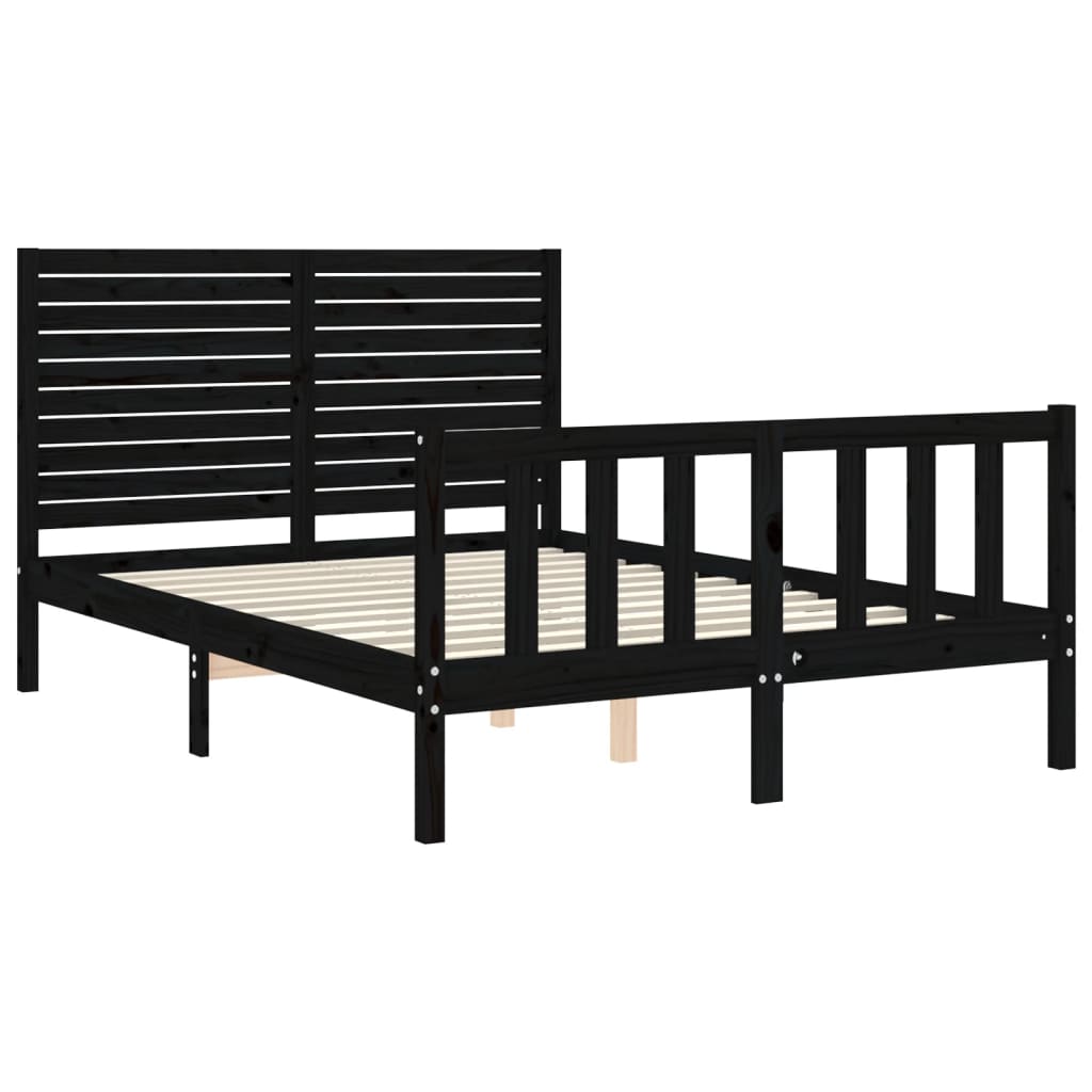 Cadre de lit sans matelas noir bois de pin massif - XIOS