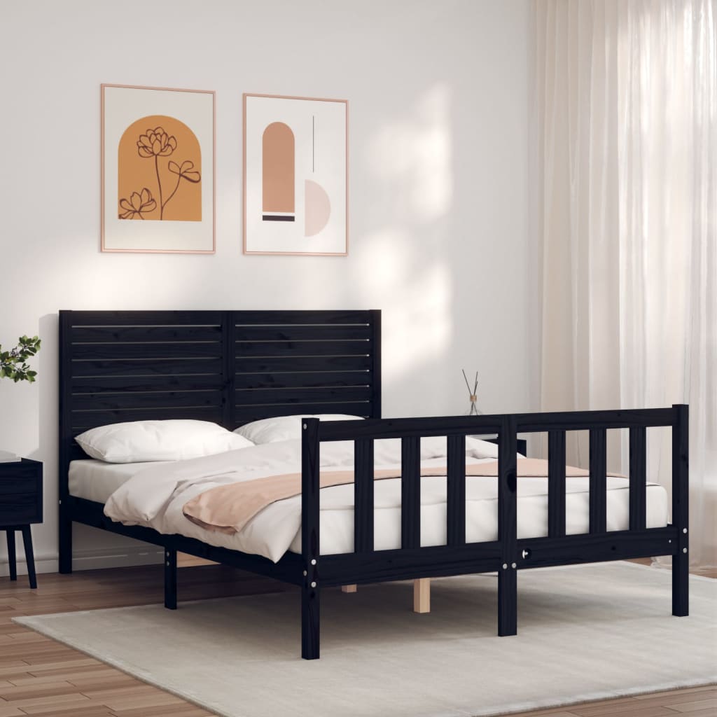 Cadre de lit sans matelas noir bois de pin massif - XIOS