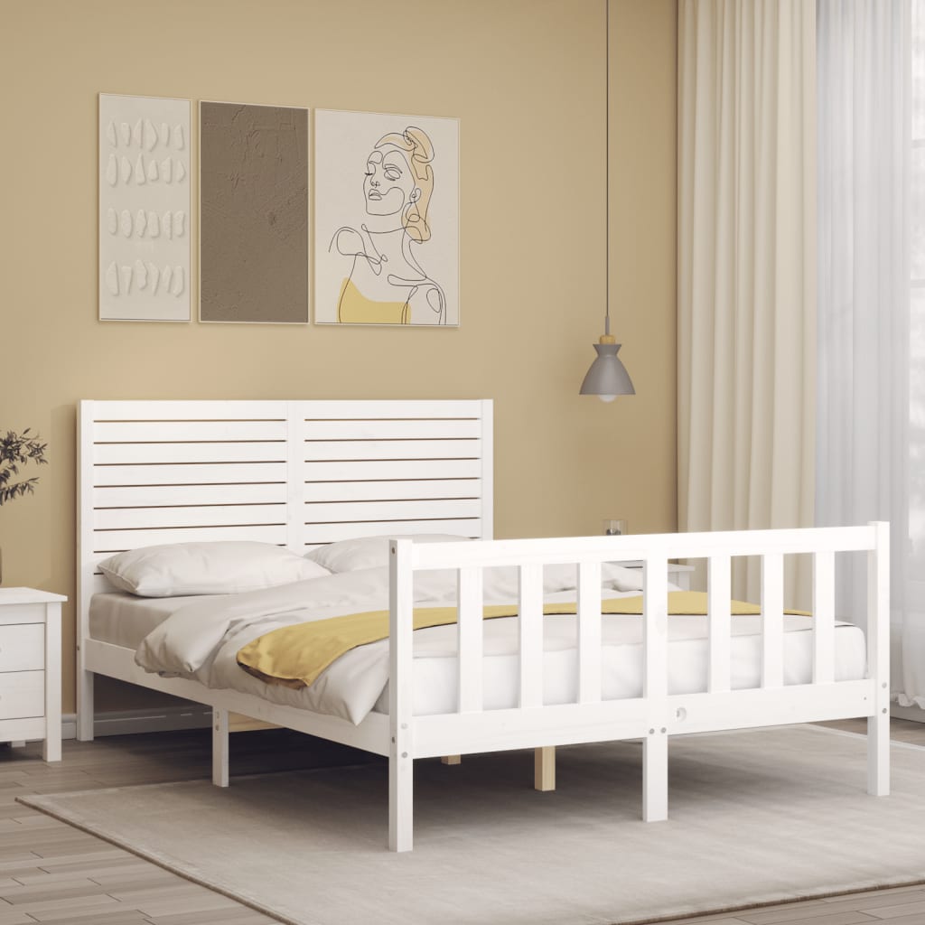Cadre de lit sans matelas blanc 140x200 cm bois de pin massif - XIOS
