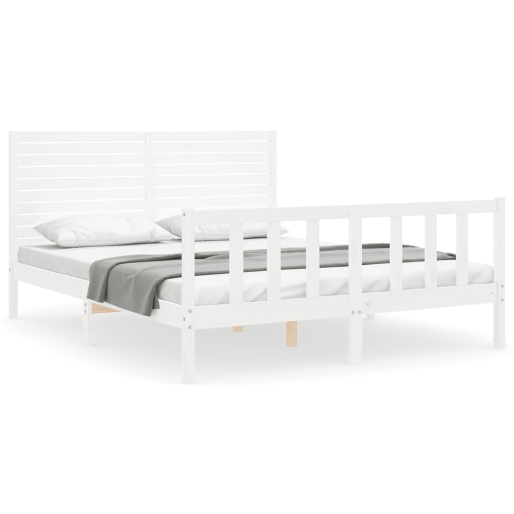 Cadre de lit sans matelas blanc 160x200 cm bois de pin massif - XIOS