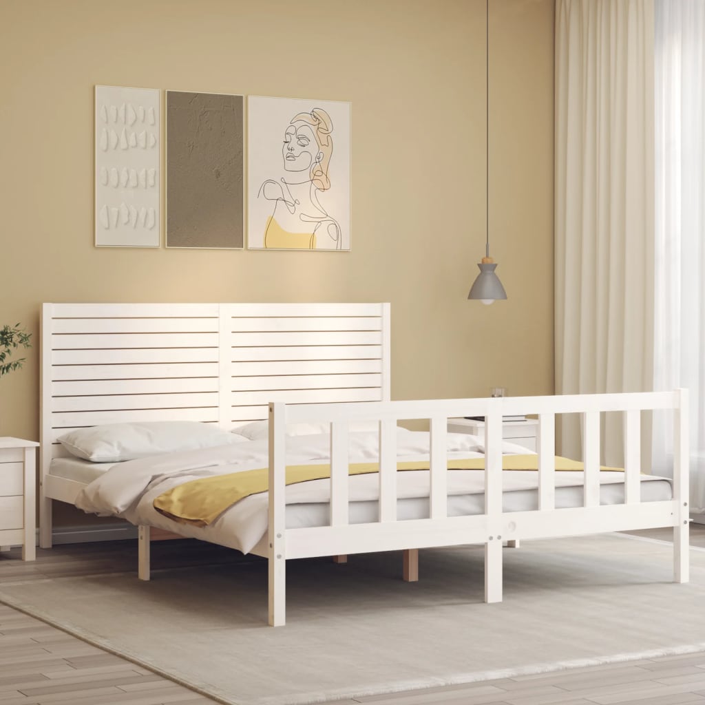 Cadre de lit sans matelas blanc 160x200 cm bois de pin massif - XIOS