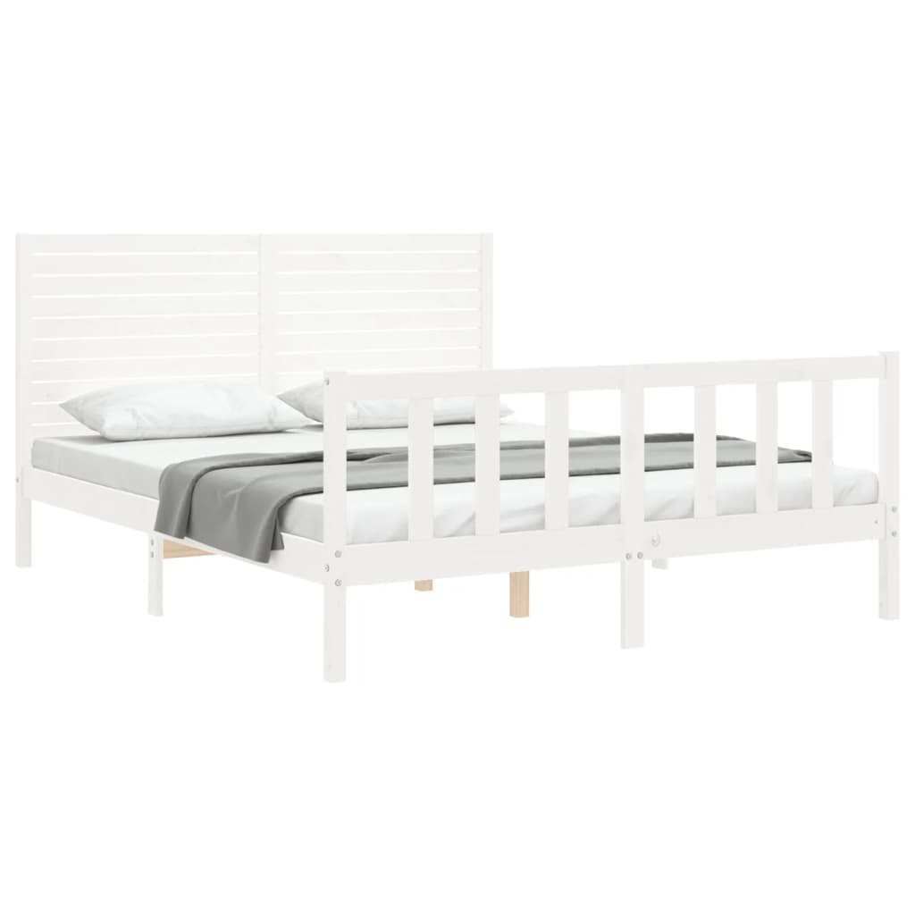 Cadre de lit sans matelas blanc 160x200 cm bois de pin massif - XIOS