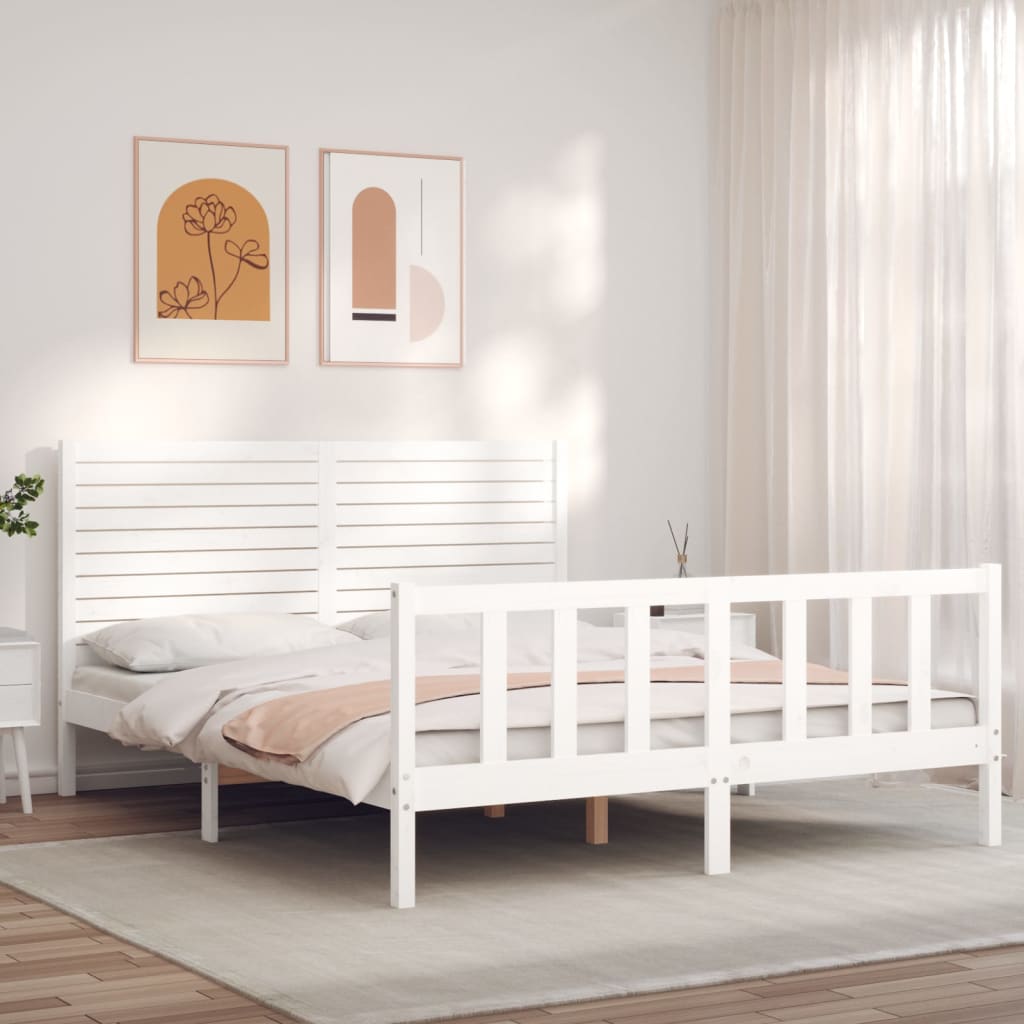 Cadre de lit sans matelas blanc 160x200 cm bois de pin massif - XIOS