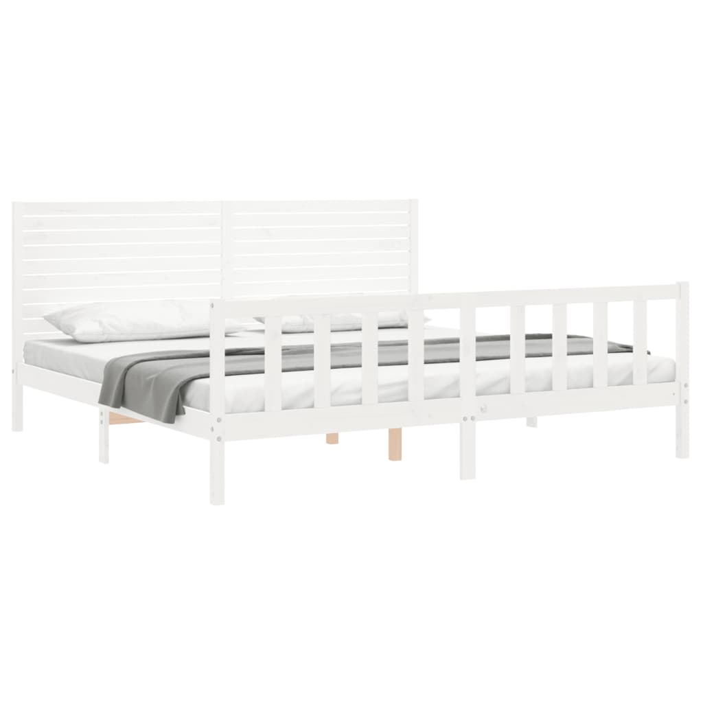 Cadre de lit sans matelas blanc 200x200 cm bois massif de pin - XIOS