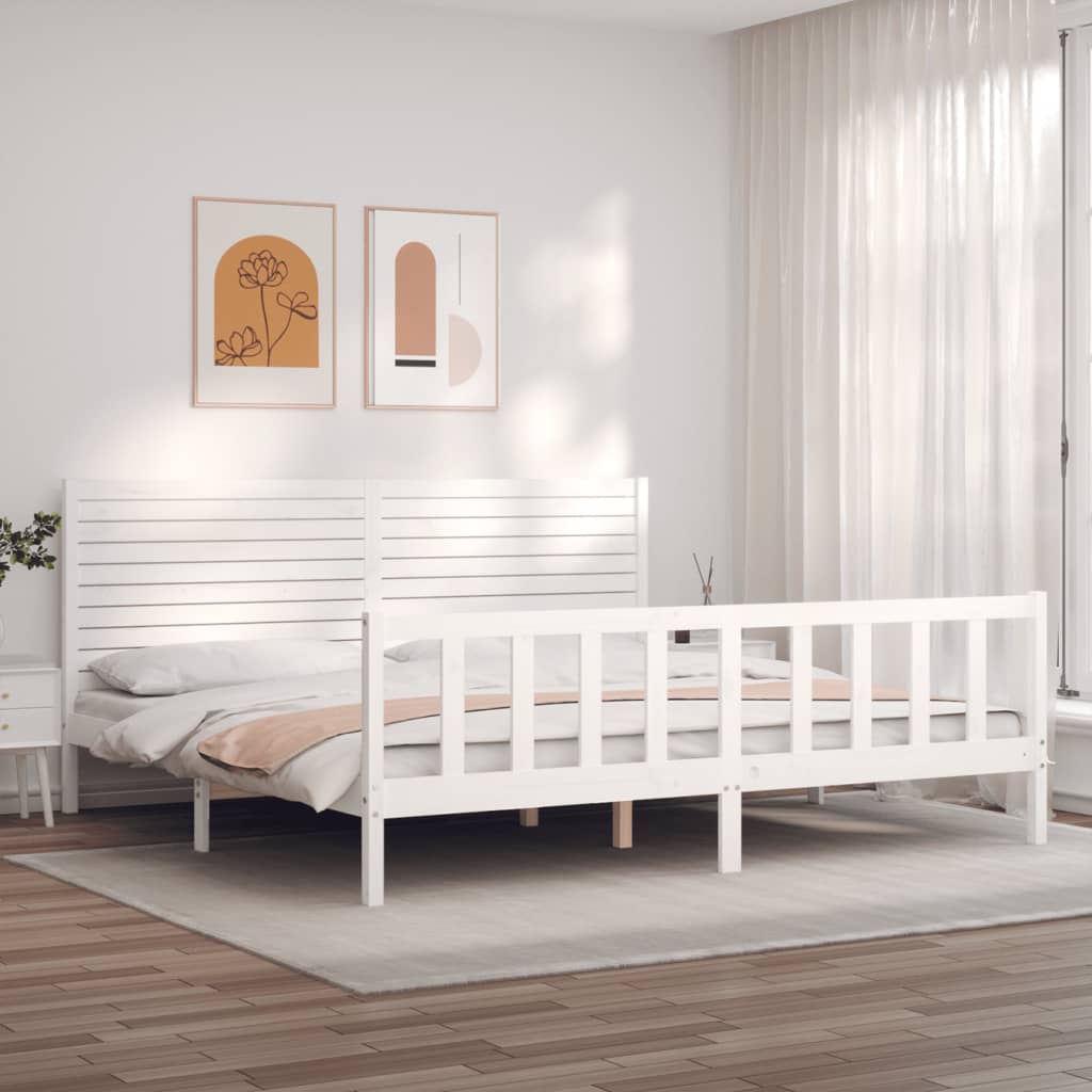Cadre de lit sans matelas blanc 200x200 cm bois massif de pin - XIOS
