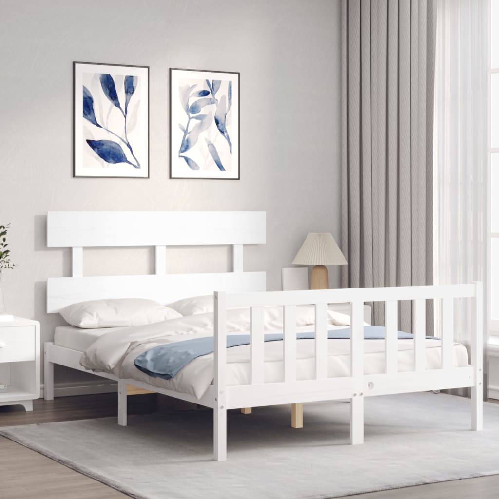 Cadre de lit sans matelas blanc bois de pin massif - XIOS