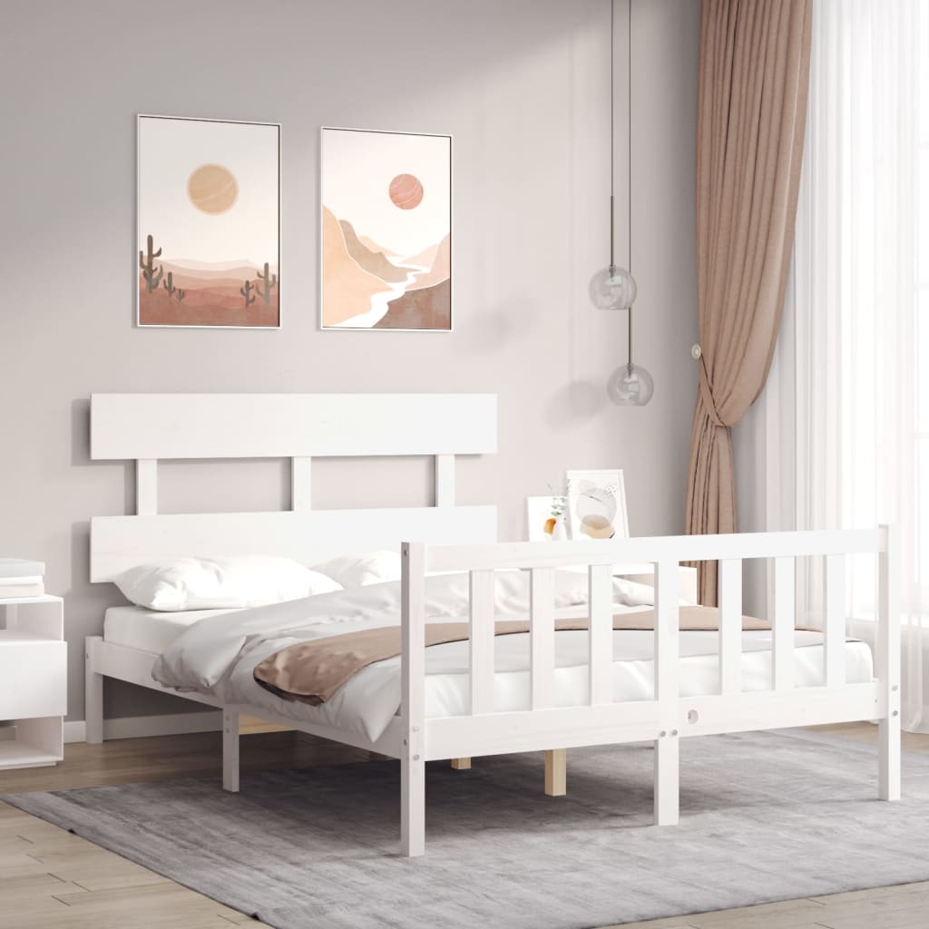 Cadre de lit sans matelas blanc bois de pin massif - XIOS