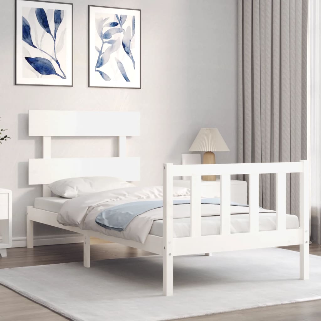 Cadre de lit sans matelas blanc 100x200 cm bois de pin massif - XIOS