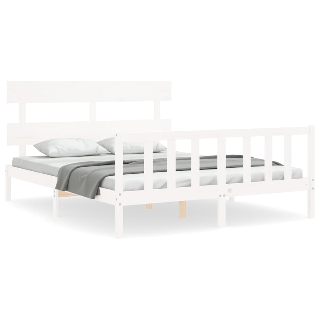 Cadre de lit sans matelas blanc 160x200 cm bois de pin massif - XIOS