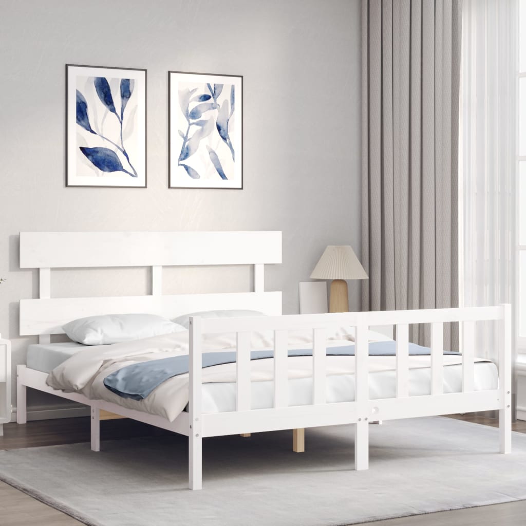 Cadre de lit sans matelas blanc 160x200 cm bois de pin massif - XIOS