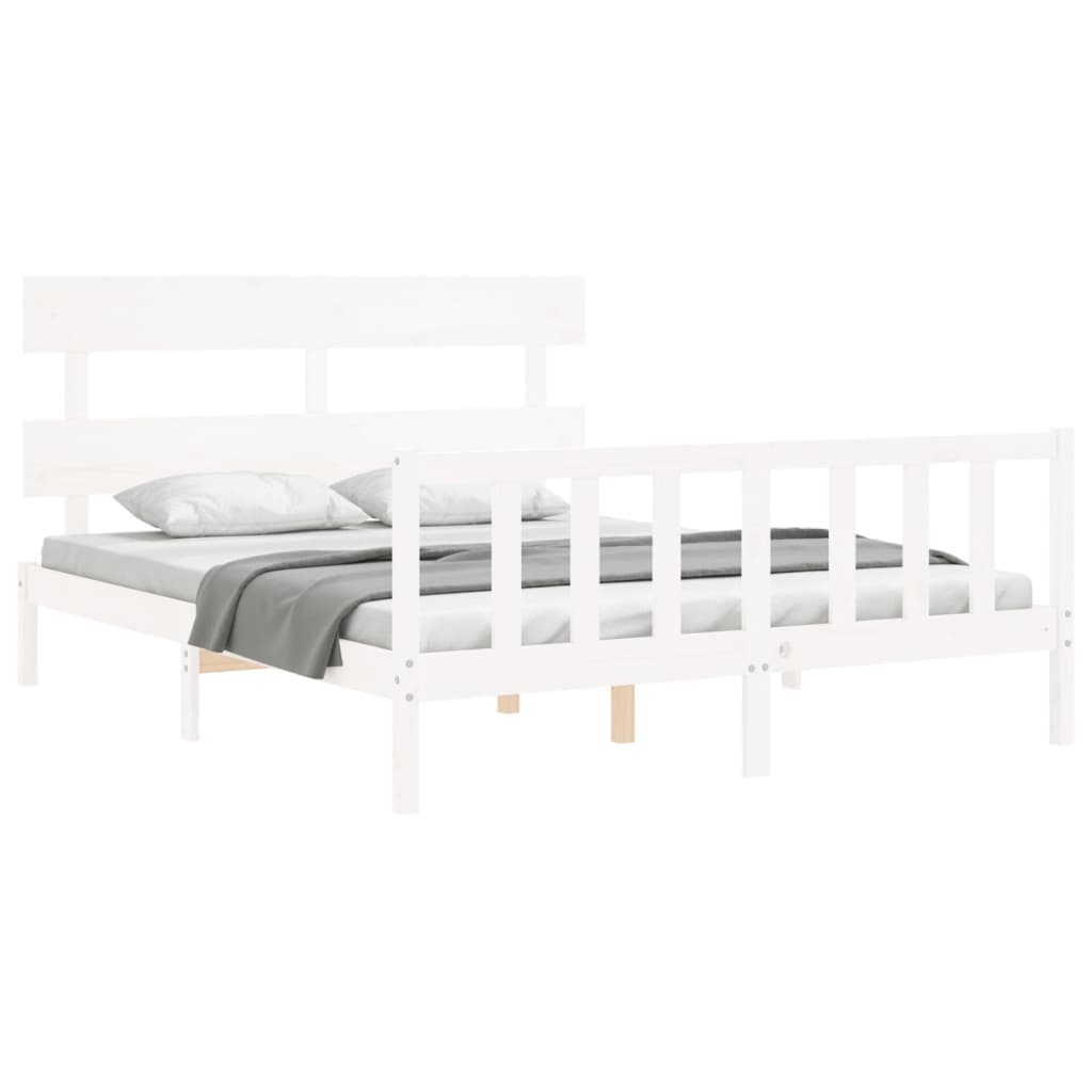 Cadre de lit sans matelas blanc 160x200 cm bois de pin massif - XIOS