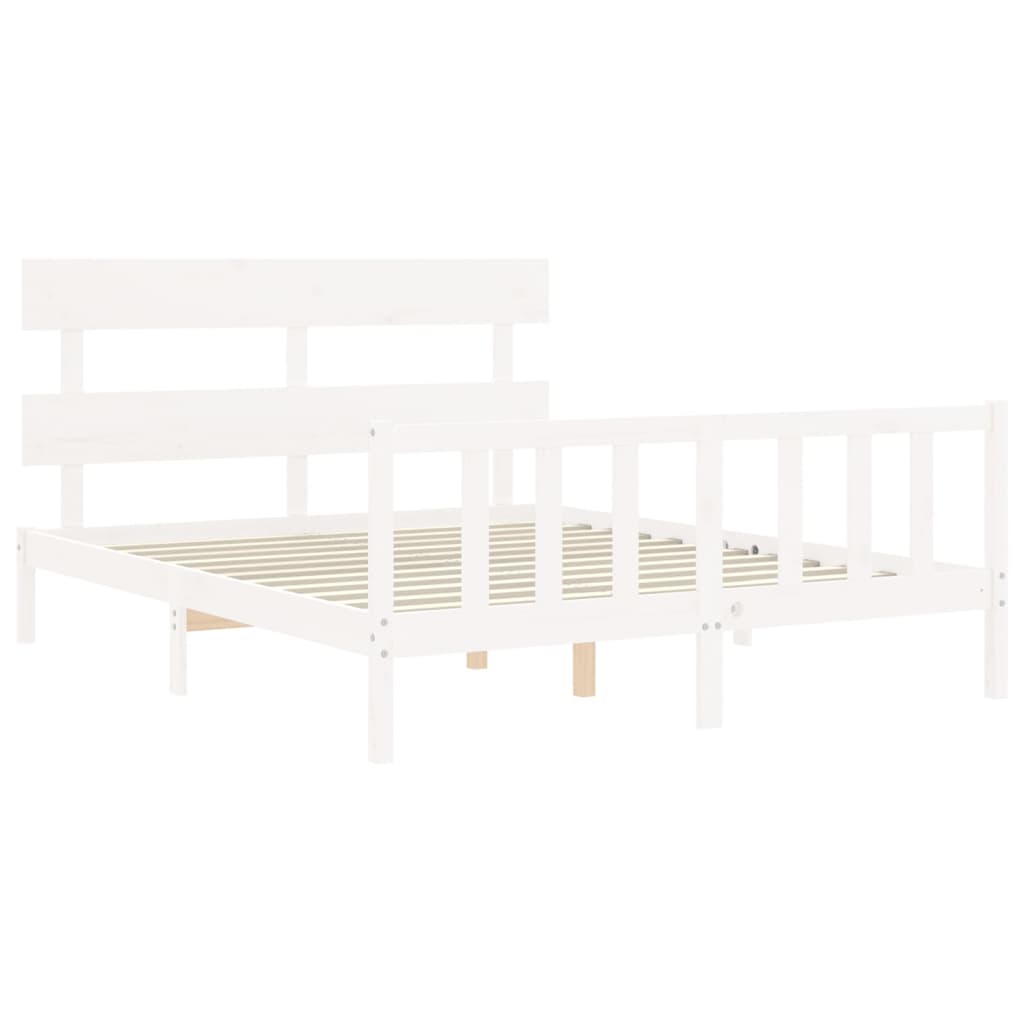 Cadre de lit sans matelas blanc 160x200 cm bois de pin massif - XIOS