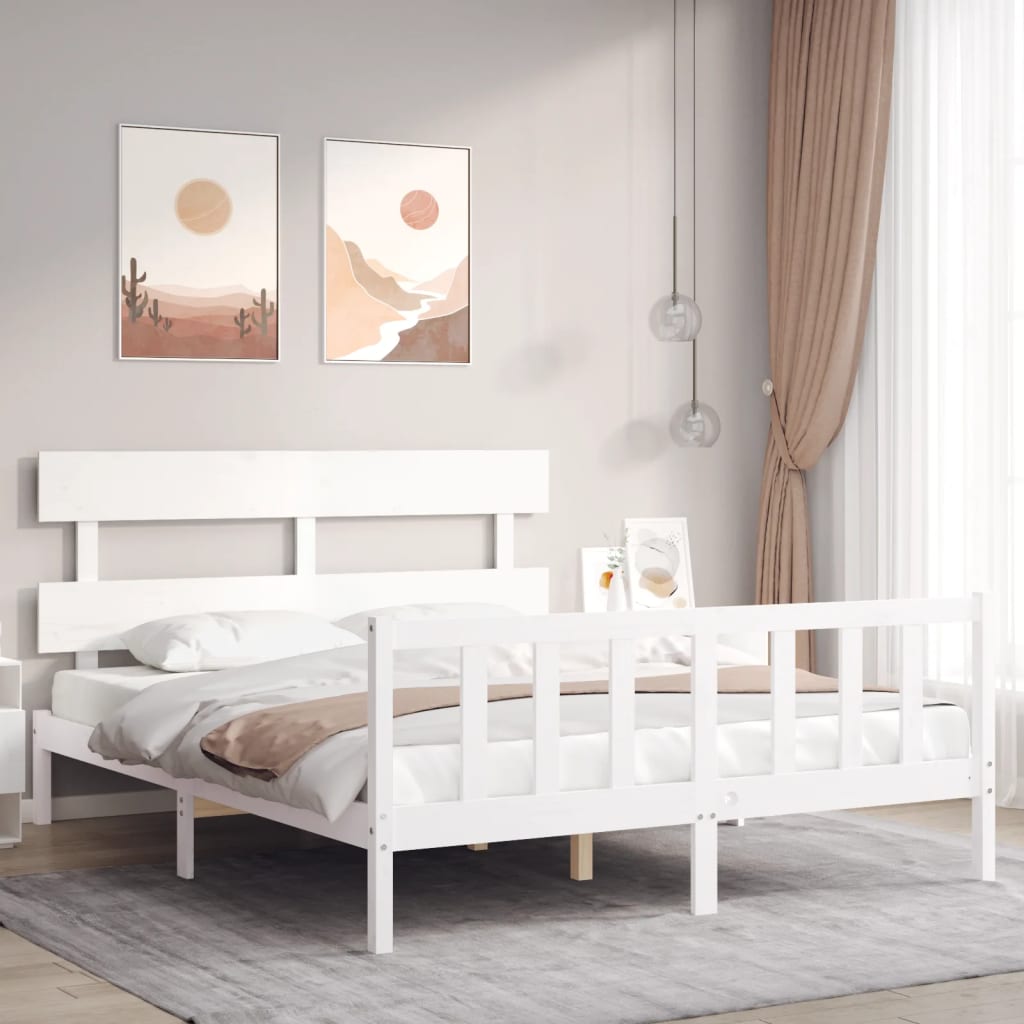 Cadre de lit sans matelas blanc 160x200 cm bois de pin massif - XIOS