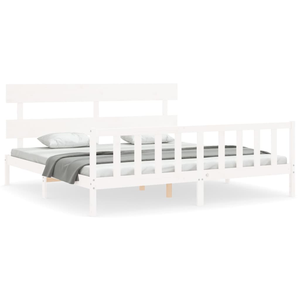 Cadre de lit sans matelas blanc 200x200 cm bois massif de pin - XIOS