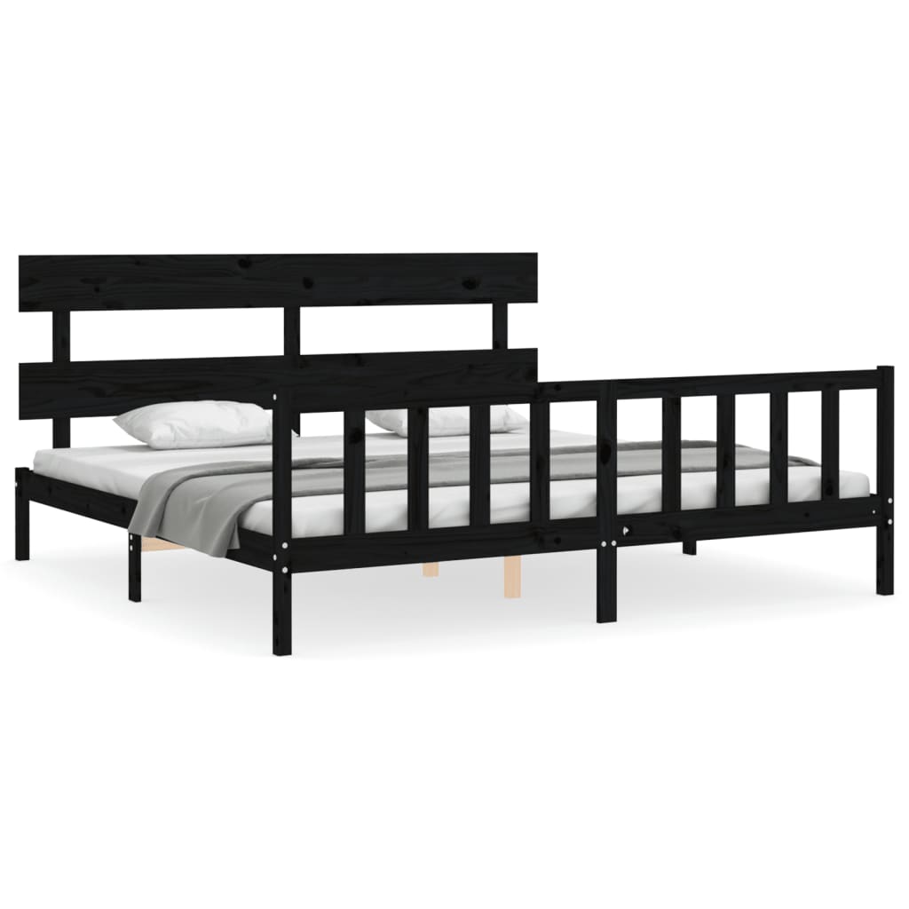 Cadre de lit sans matelas noir 200x200 cm bois massif de pin - XIOS