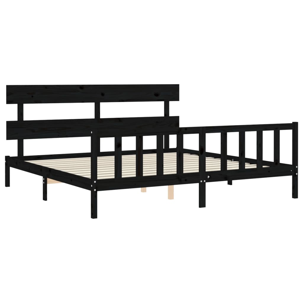 Cadre de lit sans matelas noir 200x200 cm bois massif de pin - XIOS