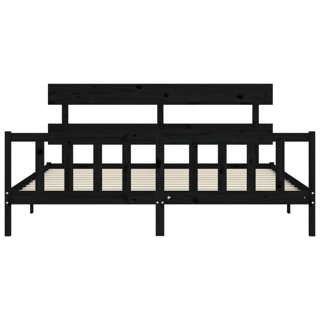 Cadre de lit sans matelas noir 200x200 cm bois massif de pin - XIOS
