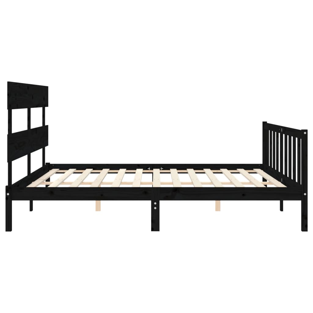 Cadre de lit sans matelas noir 200x200 cm bois massif de pin - XIOS