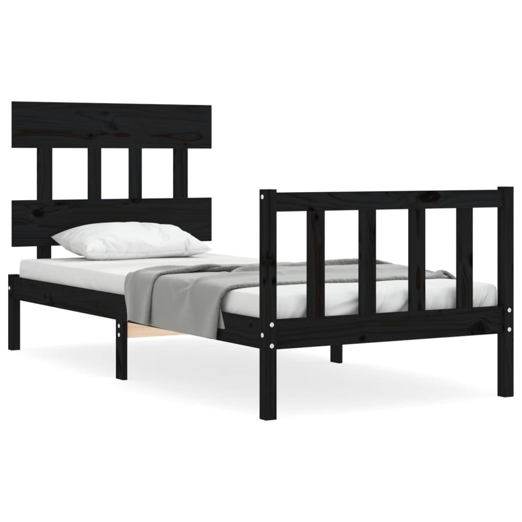 Cadre de lit sans matelas noir bois de pin massif - XIOS