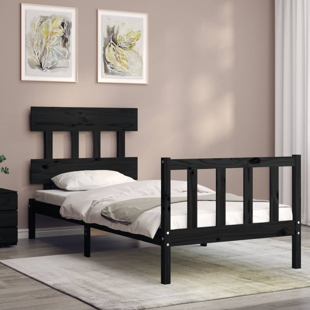 Cadre de lit sans matelas noir bois de pin massif - XIOS