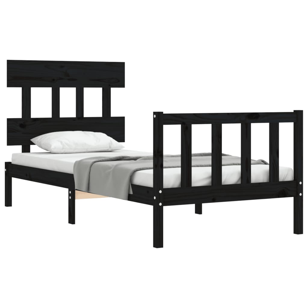 Cadre de lit sans matelas noir bois de pin massif - XIOS