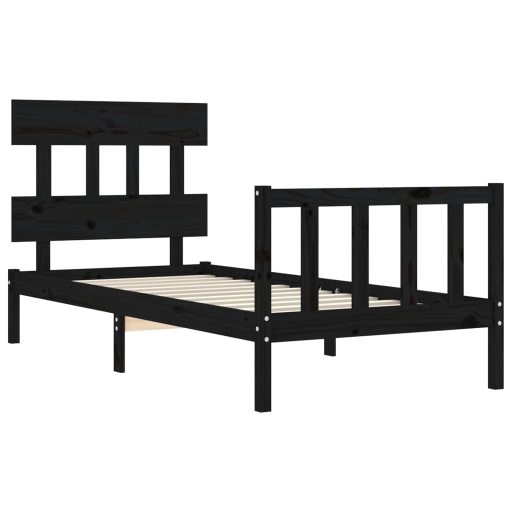 Cadre de lit sans matelas noir bois de pin massif - XIOS