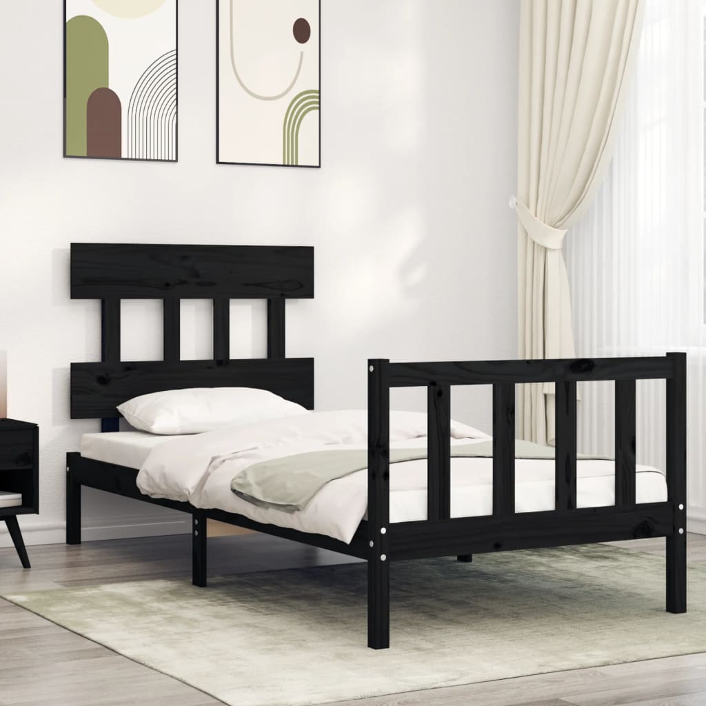 Cadre de lit sans matelas noir bois de pin massif - XIOS