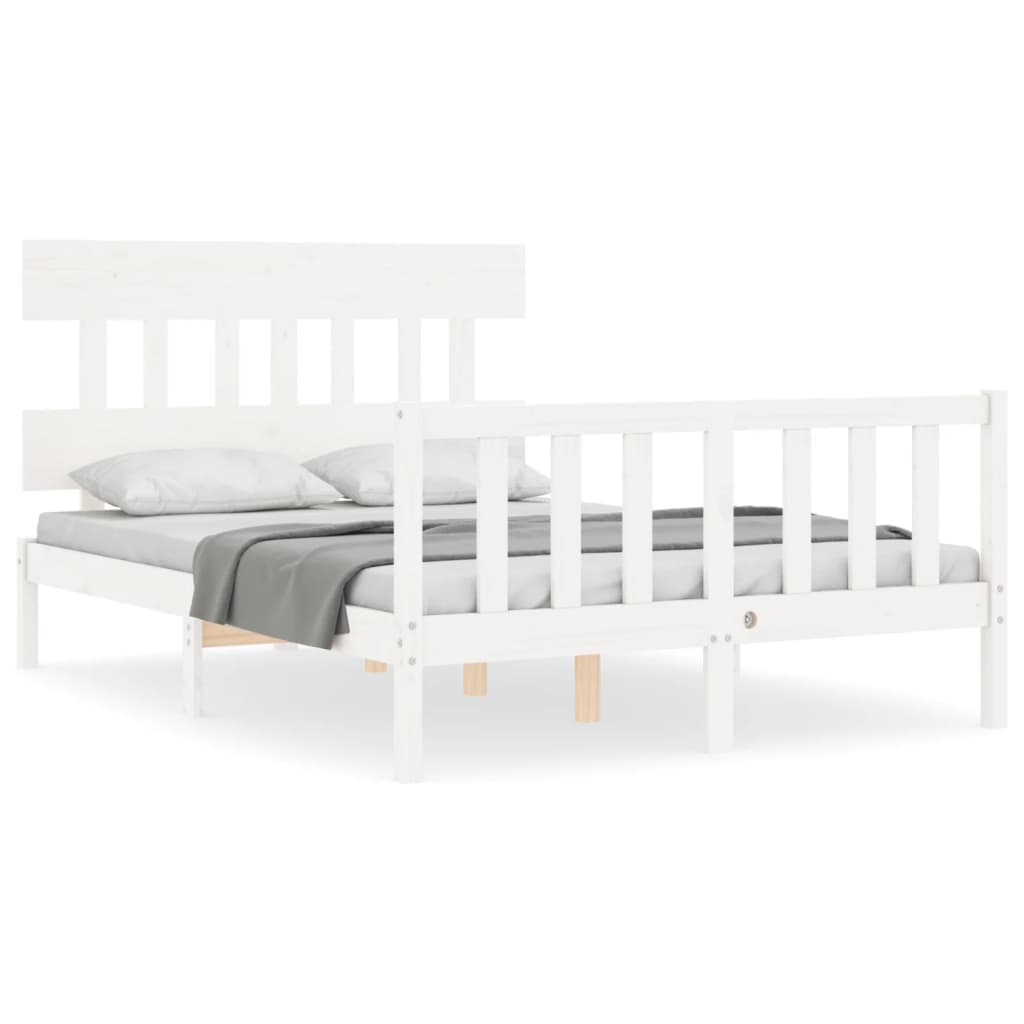 Cadre de lit sans matelas blanc 140x190 cm bois de pin massif - XIOS