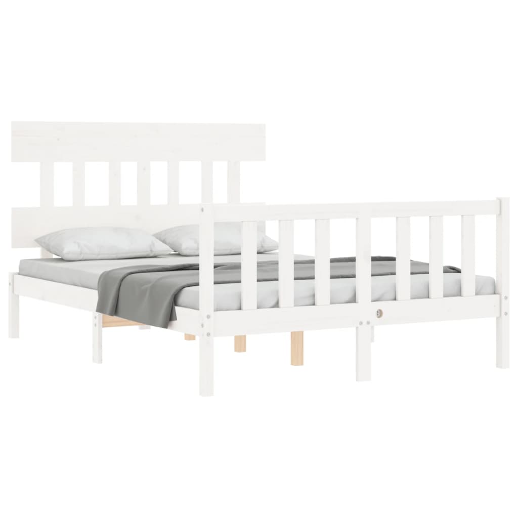 Cadre de lit sans matelas blanc 140x190 cm bois de pin massif - XIOS