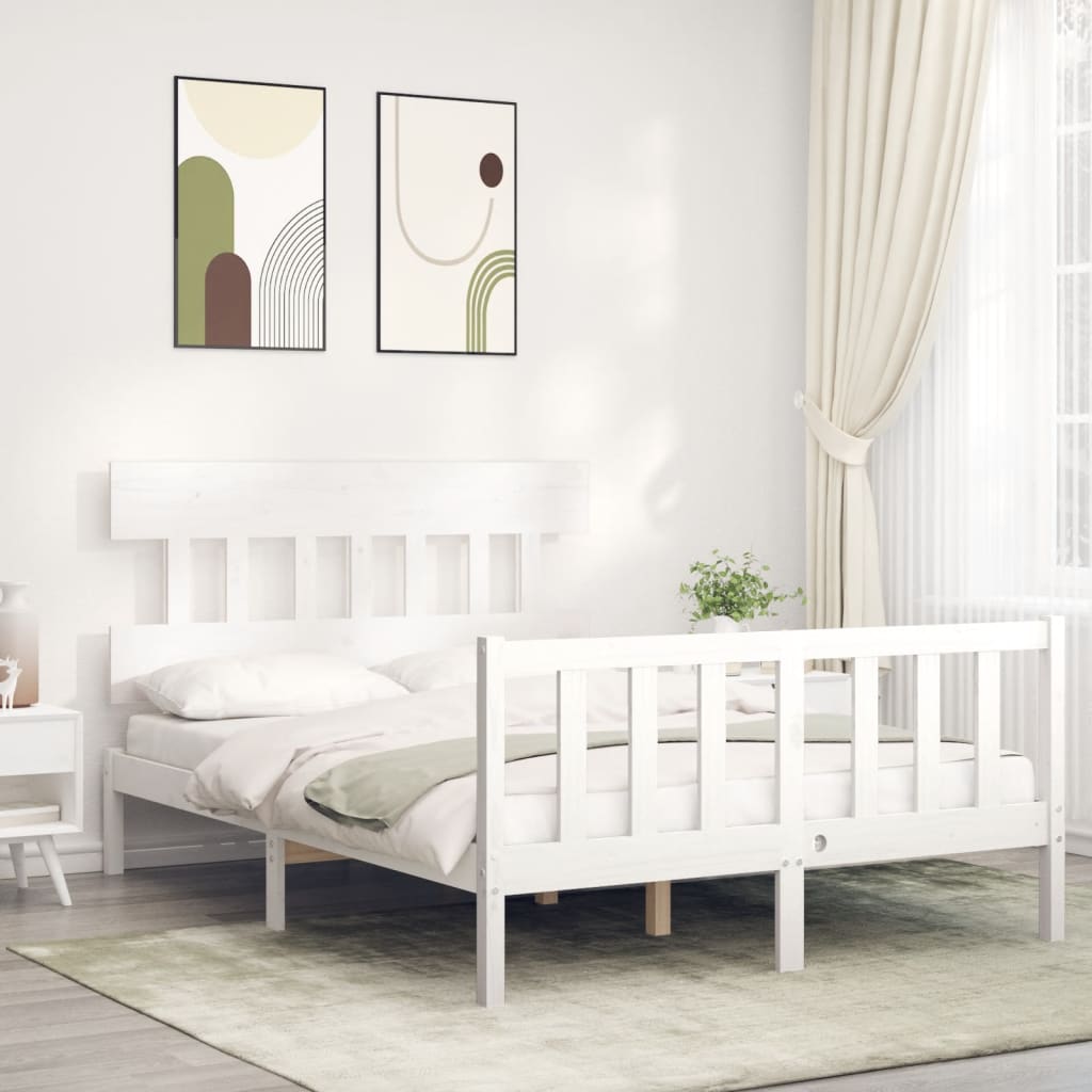 Cadre de lit sans matelas blanc 140x190 cm bois de pin massif - XIOS