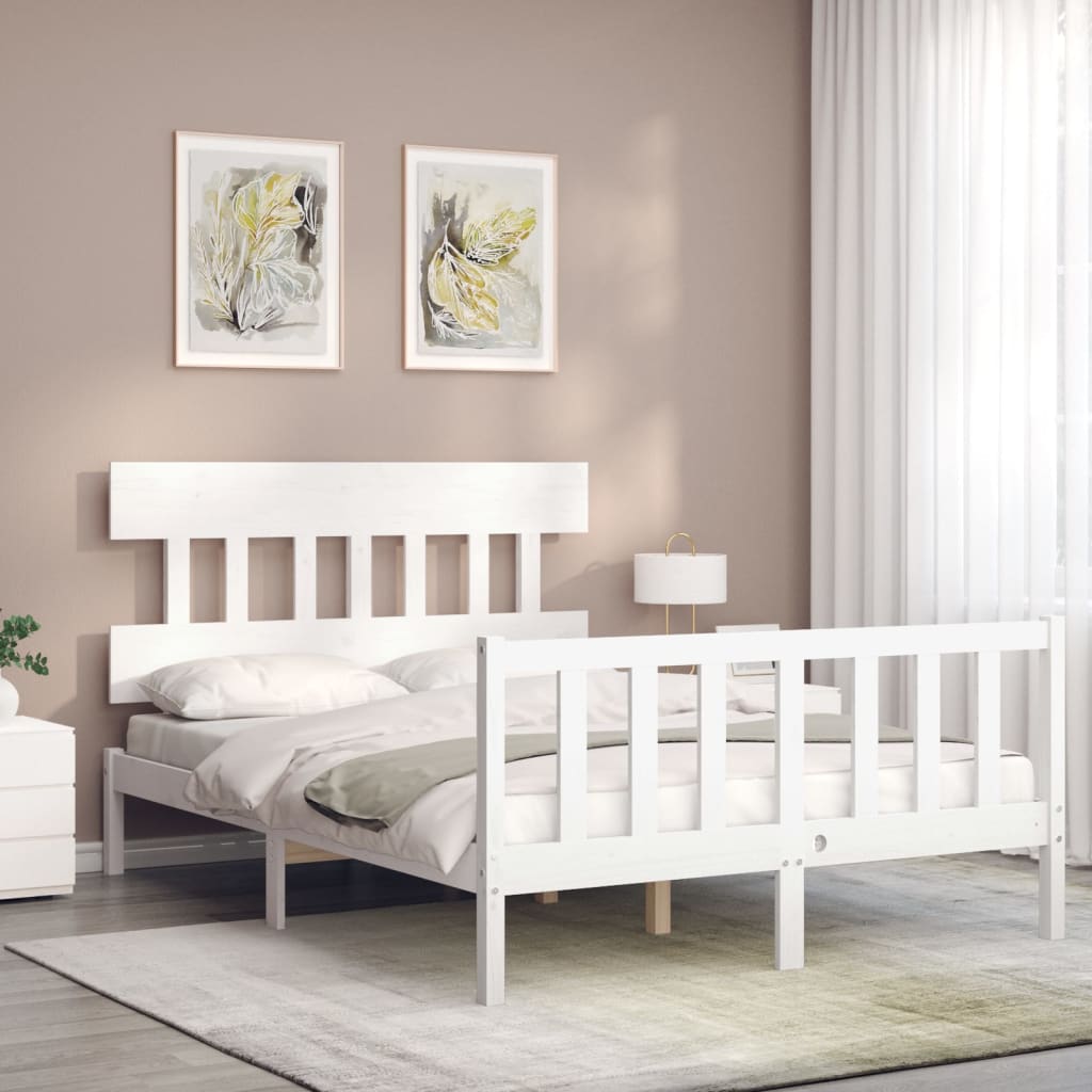 Cadre de lit sans matelas blanc 120x200 cm bois de pin massif - XIOS