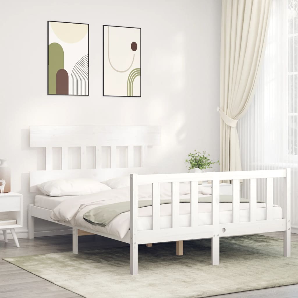 Cadre de lit sans matelas blanc 140x200 cm bois de pin massif - XIOS