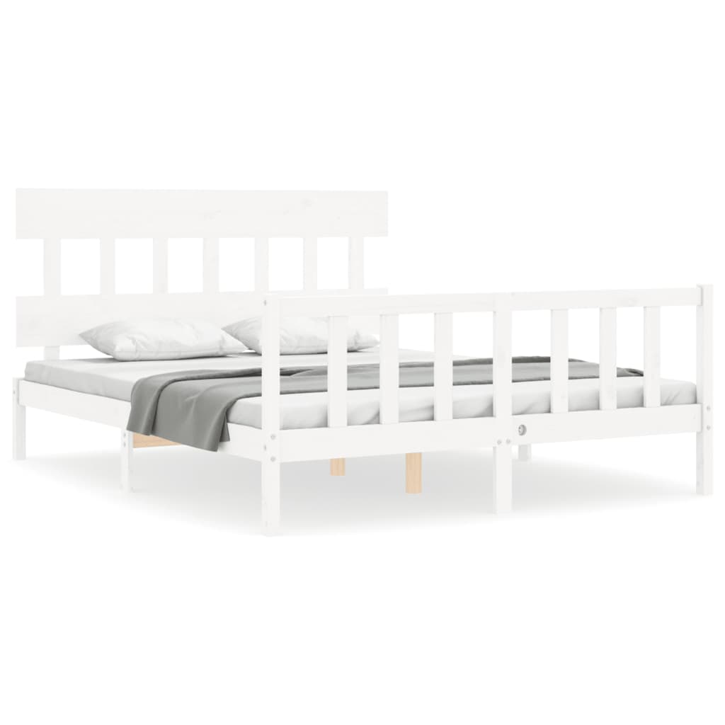 Cadre de lit sans matelas blanc 160x200 cm bois de pin massif - XIOS